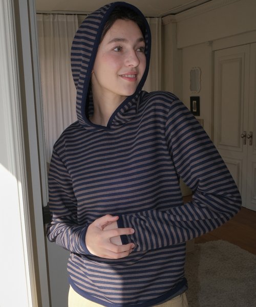 Winter Stripe Hooded Top Night Lake