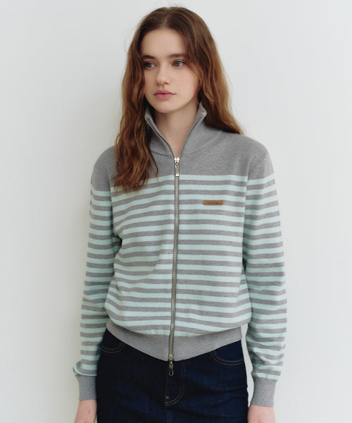 Stripe Two-Way Knit Zip-Up (MAFAKC07MGY)