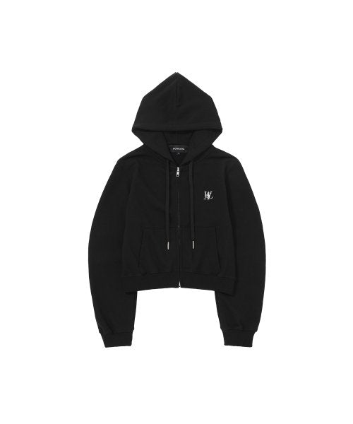 Signature tuck sleeve crop hood zip-up - BLACK