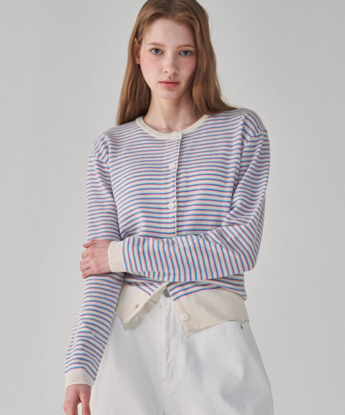 Multi Stripe Knit Cardigan Blue Pink