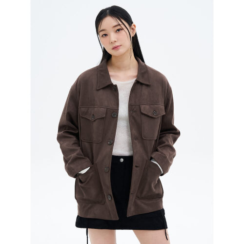 Out Pocket Suede Jacket Brown