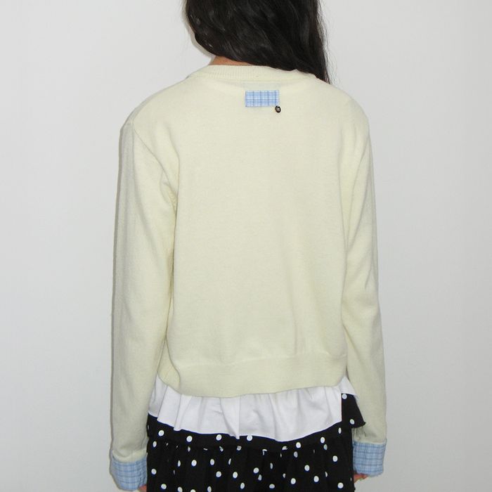CHECK SHIRT POINTED KNIT CARDIGAN SOFT YELLOW