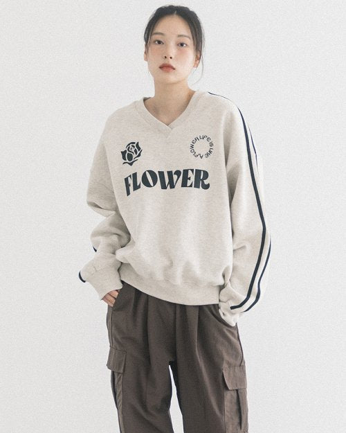 HAVISM OVERSIZE UNIFORM V-NECK SWEATSHIRT (OATMEAL) - Size & Reviews | MUSINSA