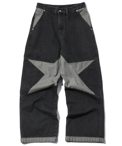 Star Wide Denim Pants Reversible Black