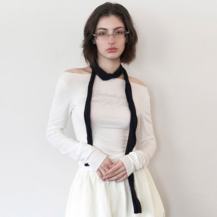 Cursive Mesh Top - Ivory