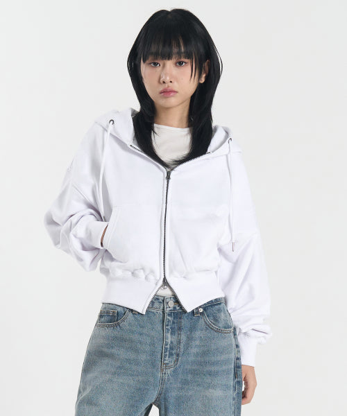 2WAY Crop Sweat Hoodie Zip-Up (Off White)
