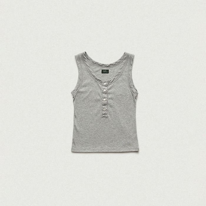Ribbed Henley Tank Top (Grey)