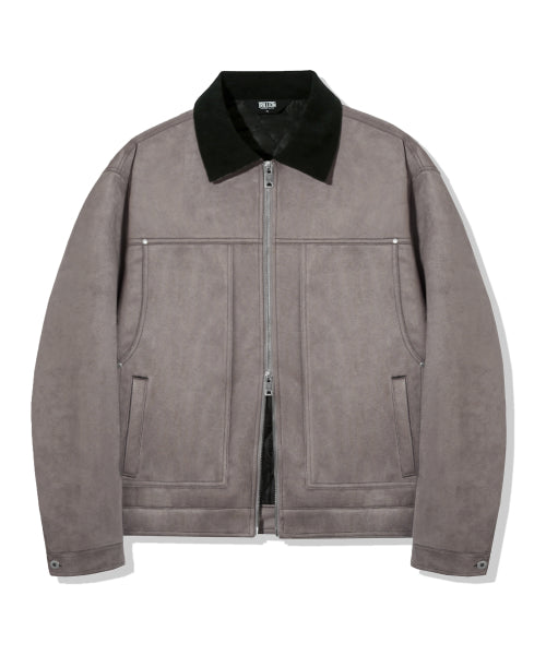 TRILLION Corduroy Collar Suede Zip-Up Work Jacket [Gray] - Size & Review | Musinsa