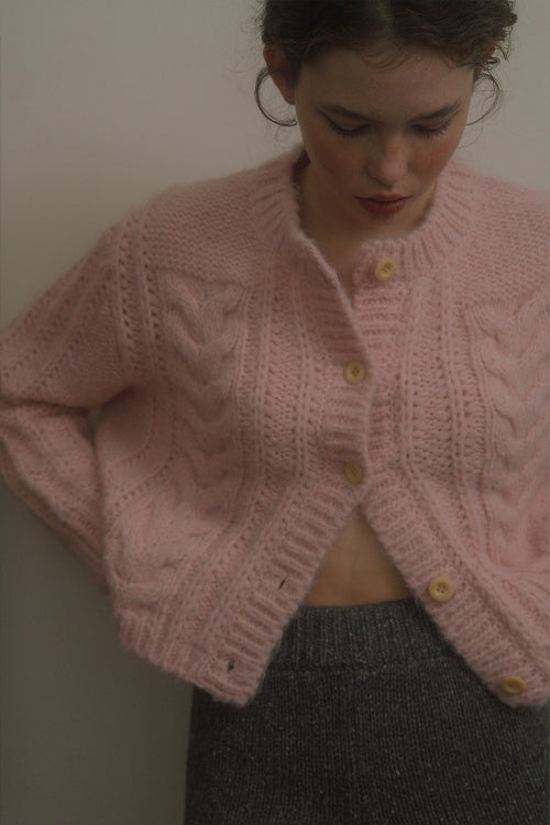 Nutty Cable Cardigan_Pink