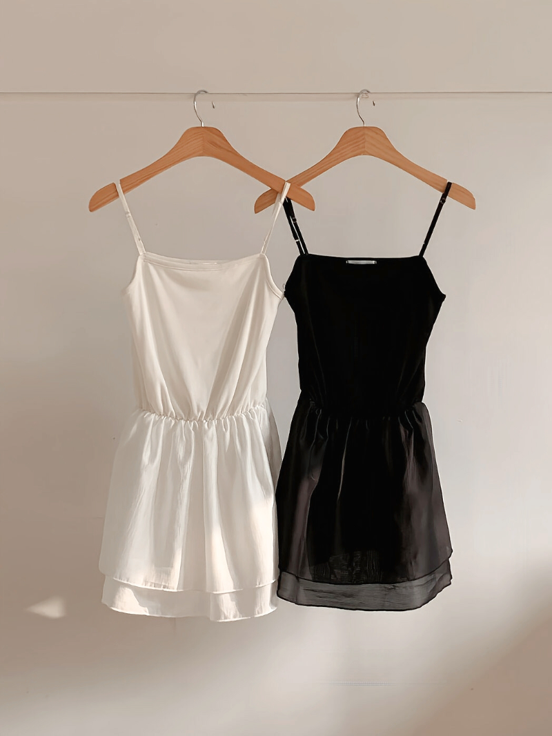 Loginis [Popular 🔥Same-day shipping] Frill Spring Can Layered Tencel String Adjustable Sleeveless Dress / Mini Dress / Sleeveless Top / Four Seasons / Bustier / Daily Inner Dress / Jennie Skirt Sasha Skirt