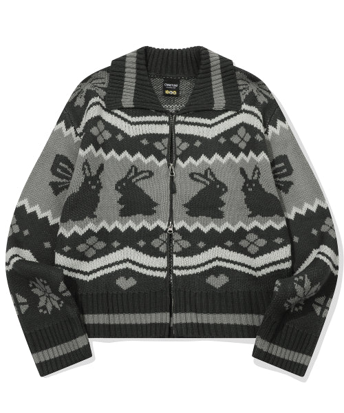 [2-WAY] Bernie Crop Zip-Up Knit Charcoal