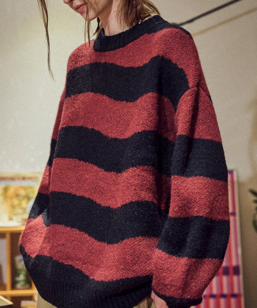 Wave Brush Stripe Sweater Red Black