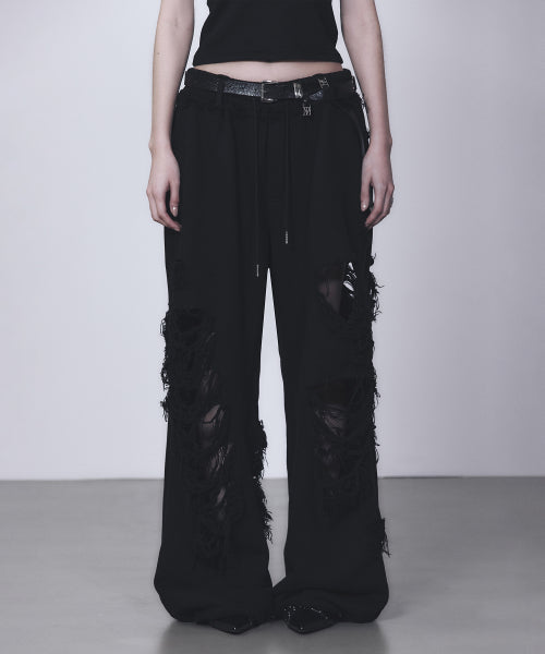 Scratch Damage Wide Sweat Pants [ Black ]