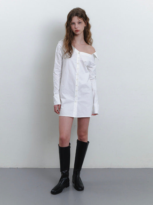 one off-shoulder shirt one-piece - white