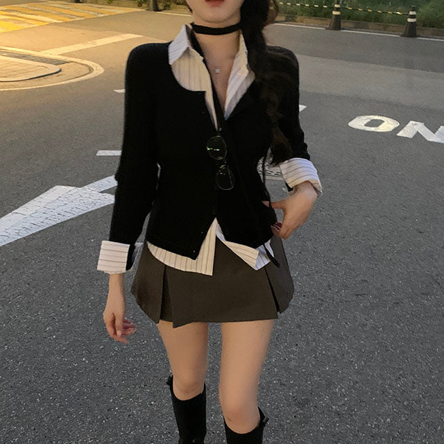 Blouse Fit [Instagram Explosion] XENES V-Neck Long Sleeve Choker Knit Cardigan
