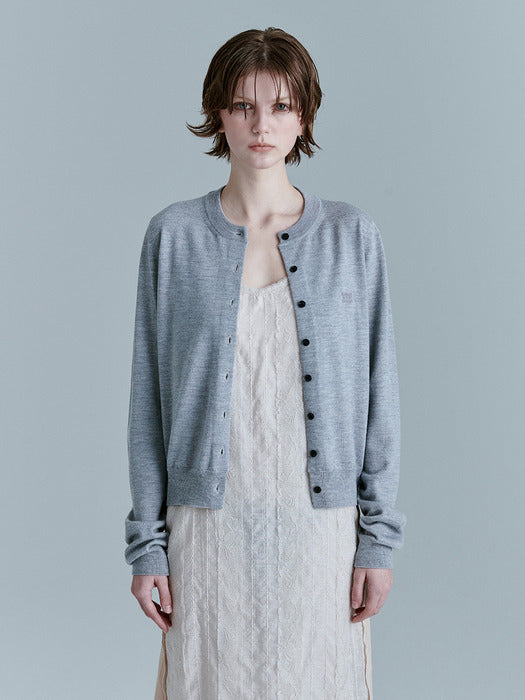 CREW NECK CARDIGAN_melange grey
