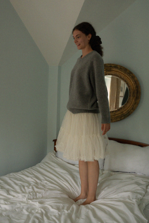 Chiffon Midi Skirt_Cream