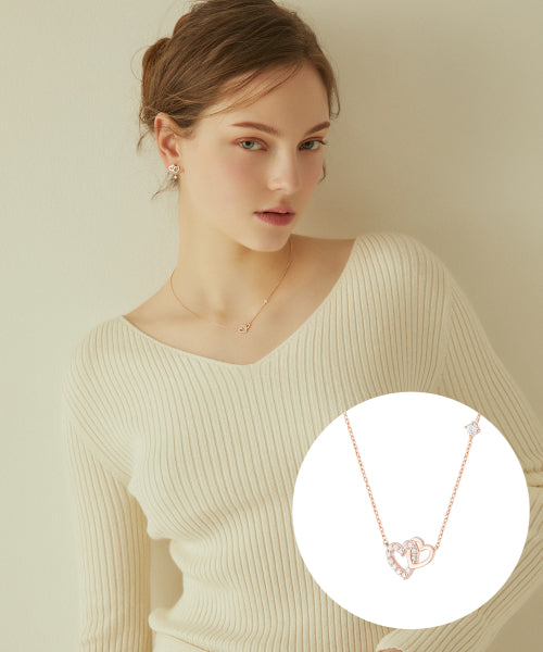 J.ESTINA DOUBLE HEART Necklace (JJLJNQ1BS308SR420) - Review | MUSINSA