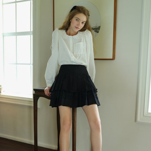 DUN tiered black slim umbrella skirt