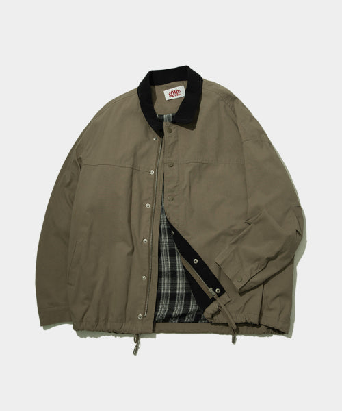 Color-contrasted Corduroy Collar Barber Hunting Trucker Jacket Jumper [Beige]