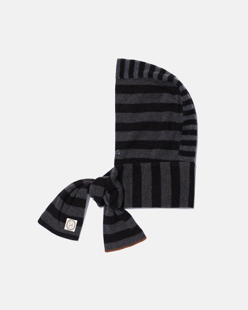 Striped knit balaclava muffler / Black charcoal