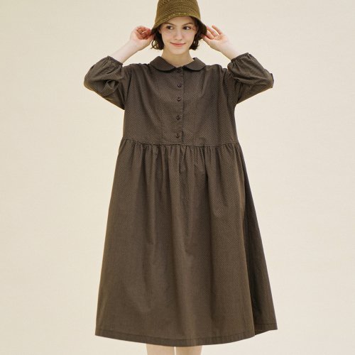 Puff Dress 9/10 Sleeve (Dot Cotton) Brown 233201OBR