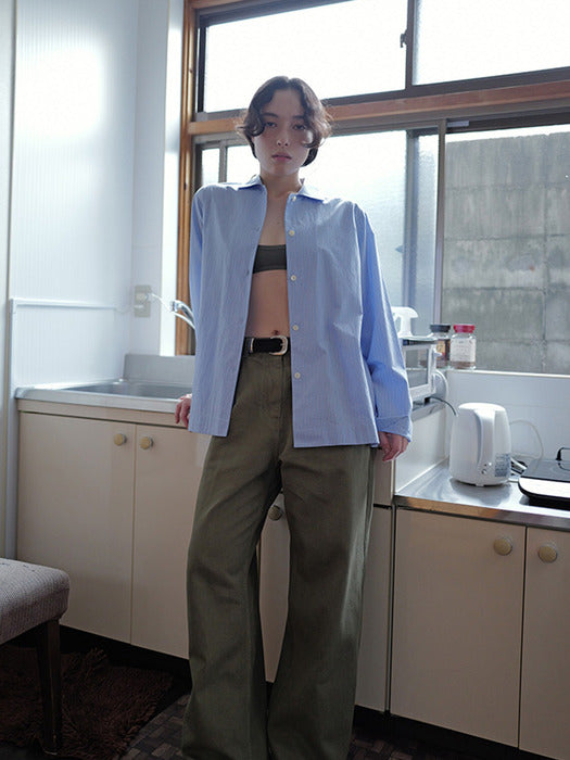 Exclusive KHAKI ONE TUCK DENIM PANTS [KHAKI]
