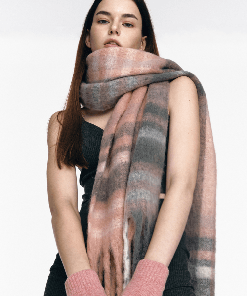 Big Check Pink Gray Scarf