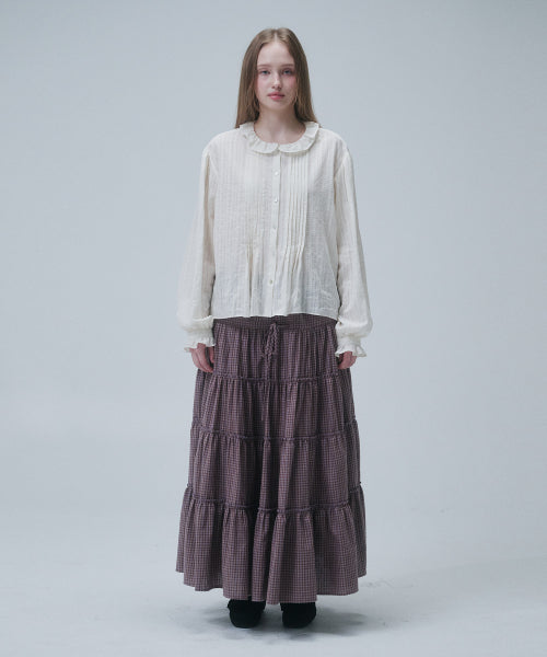 CHECK TIERED MAXI SKIRT, PURPLE