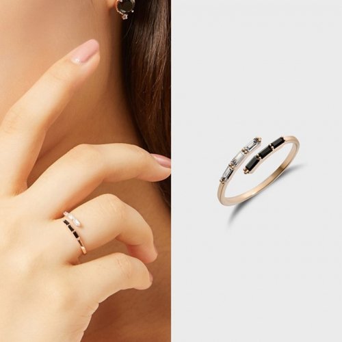 Black Fashion Open Ring MCFR0094 14K Gold Plated