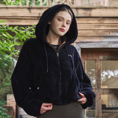 SA0299 Soft Fleece Hooded Zip-up Black