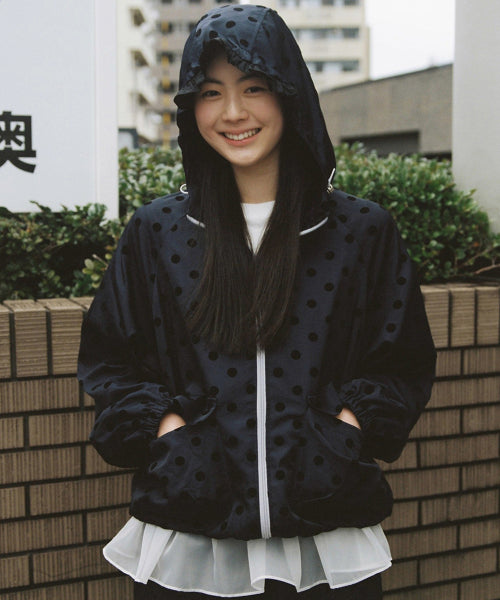 ジャケット・アウター DOT FRILL HOODED WINDBREAKER JUMPER dot frill hooded windbreaker jumper (navy) – Wishbucket