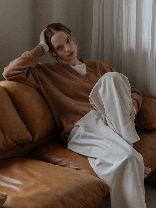 Classic Fine Wool V Neck Knit _ Camel