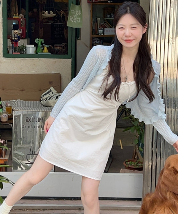 Honey Pure [New Summer💙/Waist Green Fit!] Raina Front Shirring Ribbon Slim Fit Bustier Sleeveless Dress
