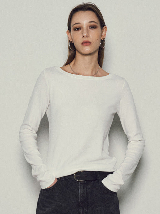 [Assential] Basic Slim Boat Neck T-Shirt_CTT333 (Ivory)