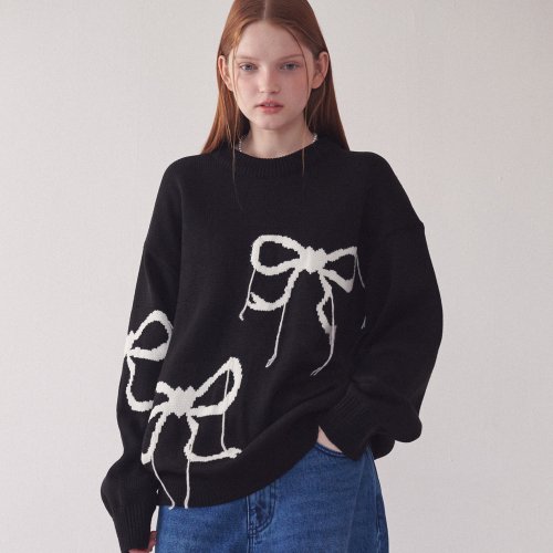Vintage Heart Ribbon Knit Black