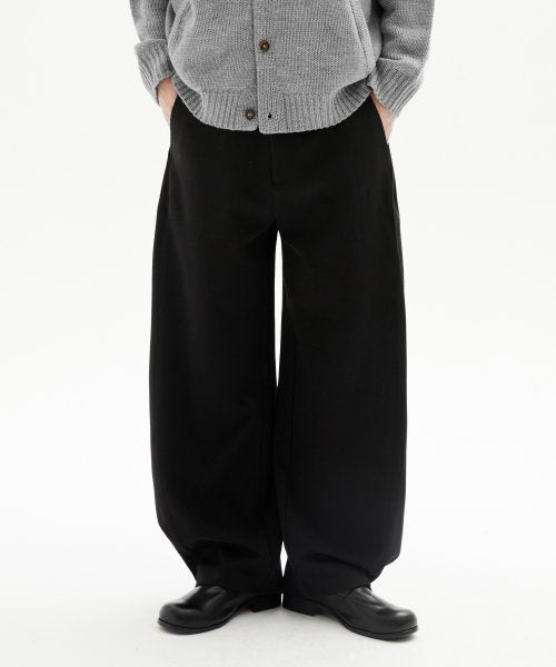 Side Tuck Snap Button Wide Slacks (BLACK)