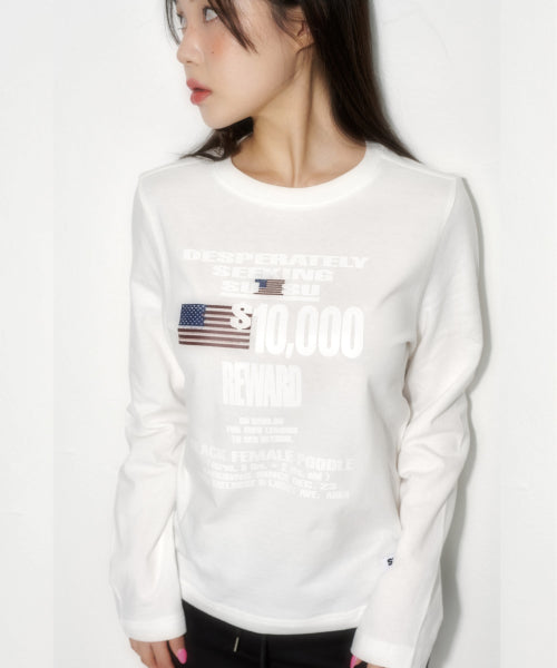 レディース セミクロップ US 1000 ホワイト ロングスリーブ T シャツ