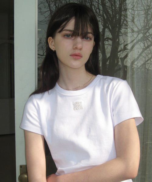 Logo Silver Embroidery Slim Fit T-Shirt (White)