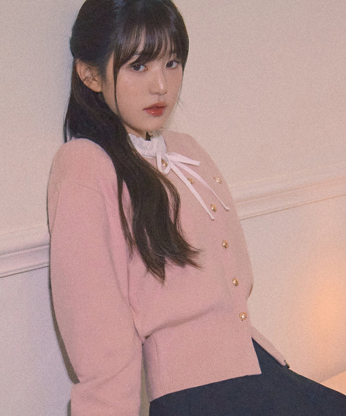 Round Volume Sleeve Cardigan Pink