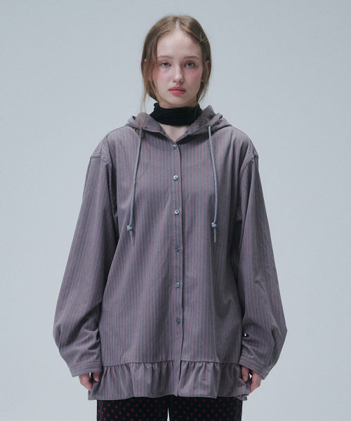Frill Hooded Shirt, Grey