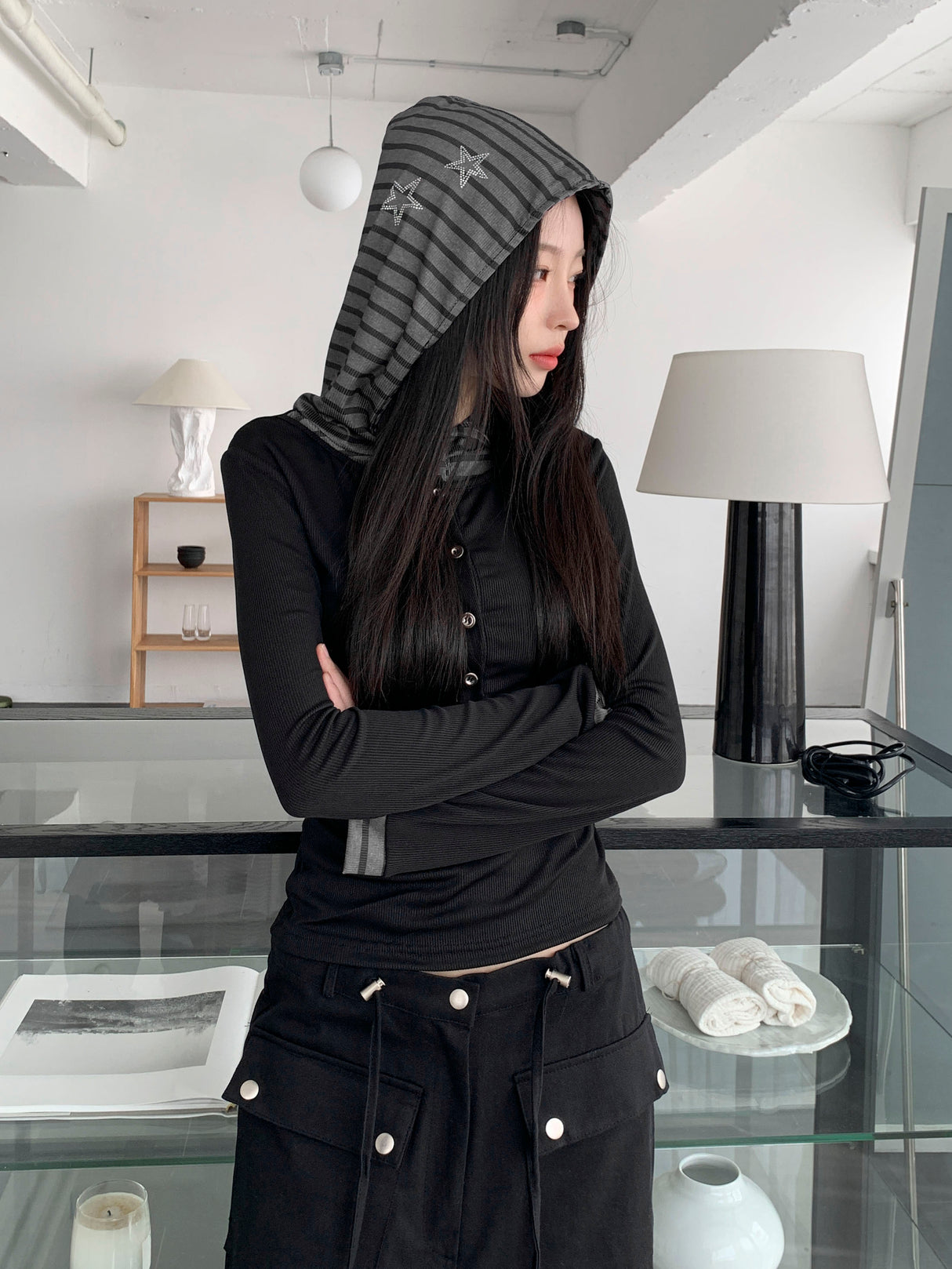 Shift8 [y2k/Layered Item] It's from the star, so layered slim hoodie T-shirt
