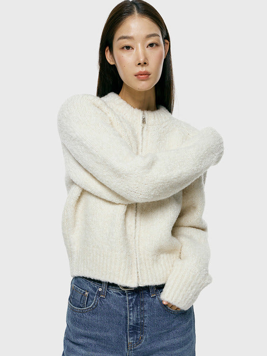 Ivory zip-up knit cardigan