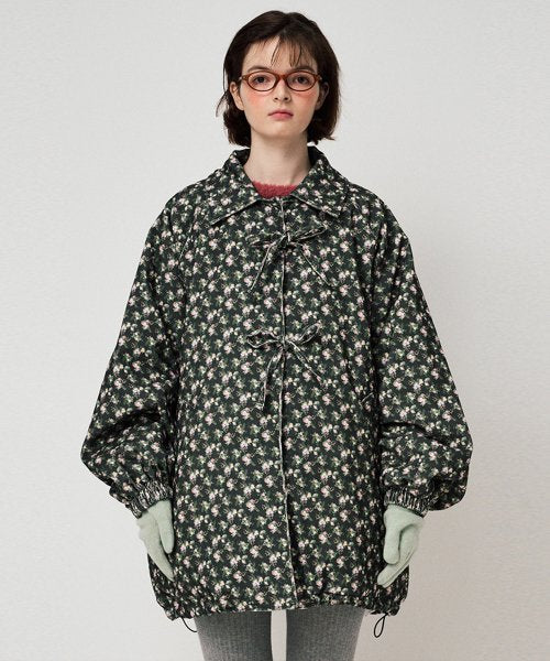 Ribbon Padded Jumper, Floral Black