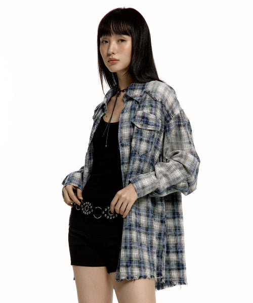 ROUGHNECK Washed Checkered Shirt Blue - Size & Review | Musinsa