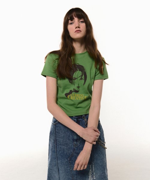 90s Printed Crop Tee [Olive Green]