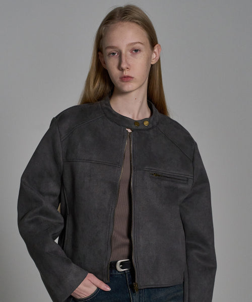 ELLIOTI Suede Zip-up Jacket_Charcoal - Size & Reviews | MUSINSA