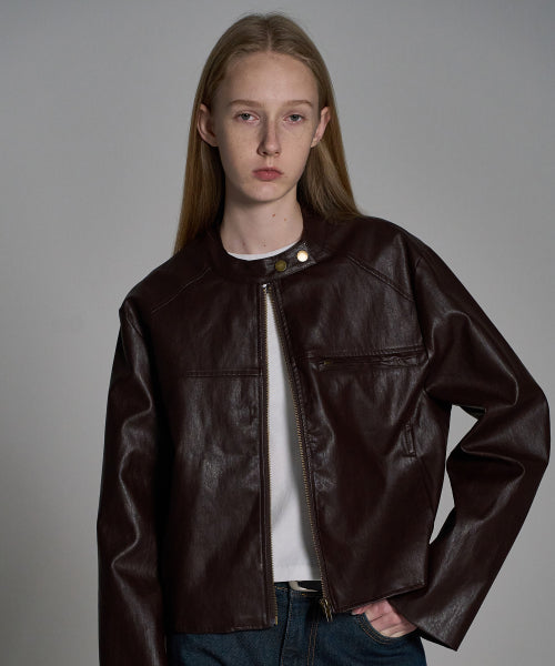 Brown Leather Zip-up Jacket