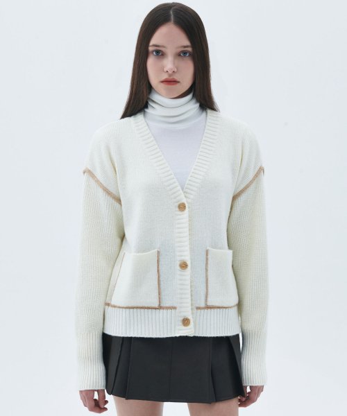 Line Color Wool Cardigan_IVORY