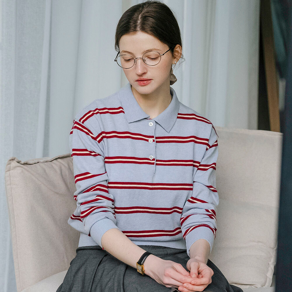 Vibrant stripe wool blended knit_Sky Blue